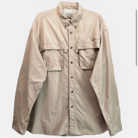 L.L. Bean Long Sleeve Fishing Shirt in Cream Men’s XL - Picture 2 of 8